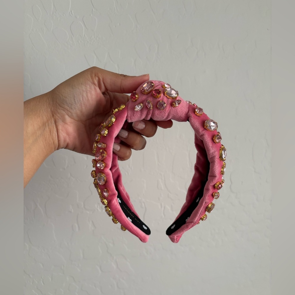 lele sadoughi pink velvet gem crystals knot